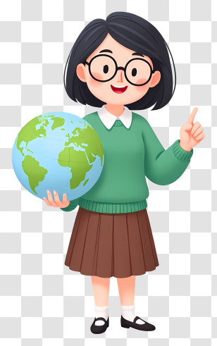 Cartoon Woman Teacher - Teacher Holding Globe Illustration Transparent PNG