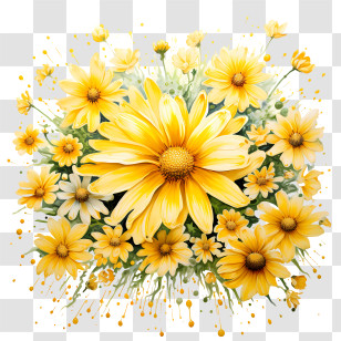 Yellow Flowers - Yellow Daisies Bouquet With Splashes Transparent PNG