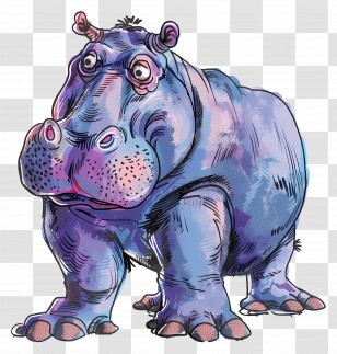 Hippopotamus - Colorful Cartoon Illustration Of Hippo Transparent PNG