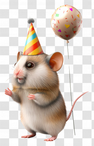 Animal - Mouse In Party Hat With Balloon For Celebration Transparent PNG