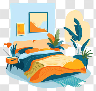 Bed Room Cartoon - Cozy Bedroom With Plants Transparent PNG