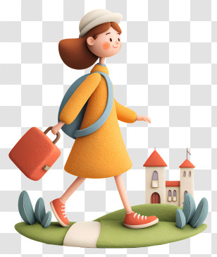 Girl Doing Travel Blogging - Girl Walking With Backpack Transparent PNG