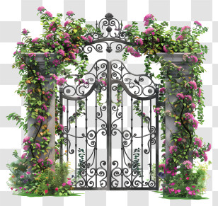 Spring Garden Gate Flowers - Decorative Floral Wrought Iron Gate With Vintage Charm Transparent PNG