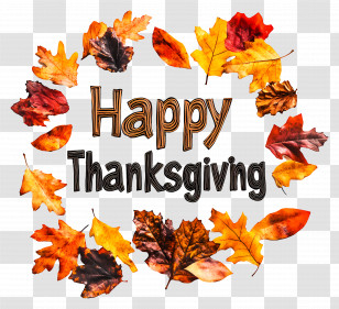 Happy Thanksgiving - Thanksgiving Decor With Autumn Leaves And Text Transparent PNG