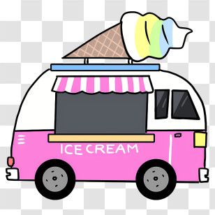Cartoon - Pink Cartoon Ice Cream Van Illustration Transparent PNG