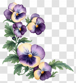 Viola Border - Purple Pansies With Leaves Design Transparent PNG