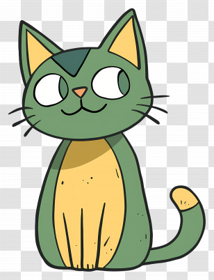 Cartoon Cat - Cute Green Cartoon Cat Transparent PNG
