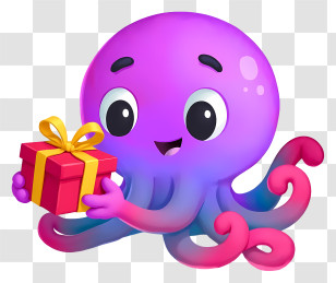 Octopus - Cute Purple Octopus With Gift Transparent PNG