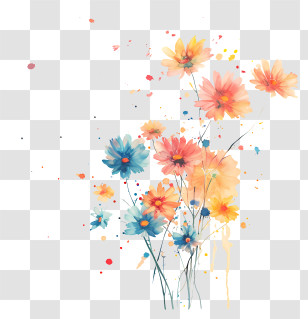 Flying Flowers - Colorful Watercolor Flowers Transparent PNG