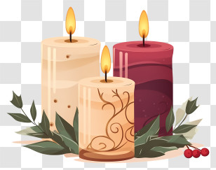 Candles - Decorative Lit Candles With Leaves Transparent PNG