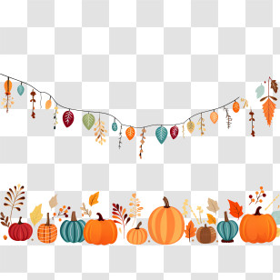 Thanksgiving - Autumn-Themed Garlands And Pumpkins Decoration Transparent PNG