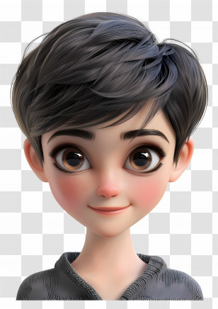 Cute Very Short Pixie Haircuts - 3D Cartoon Character With Short Hair Transparent PNG