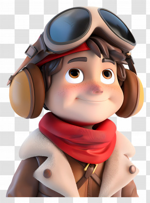 3d Cartoon Pilot - Cartoon Boy With Aviator Goggles And Red Scarf Transparent PNG