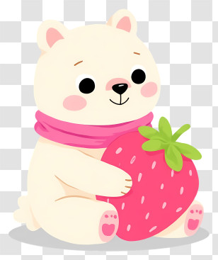 Cartoon Bear Hugging Strawberry - White Bear Holding A Strawberry Transparent PNG
