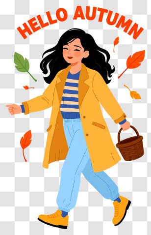 Hello Autumn - Woman Walking In Autumn With Leaves Transparent PNG