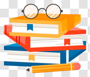 Book - Books Stack With Pencil And Glasses Illustration Transparent PNG