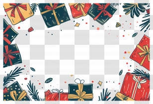 Christmas Background - Festive Frame With Colorful Gifts And Ribbons Transparent PNG
