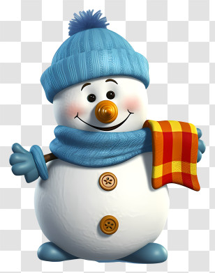Snowman - Cheerful Snowman With Hat And Scarf Transparent PNG