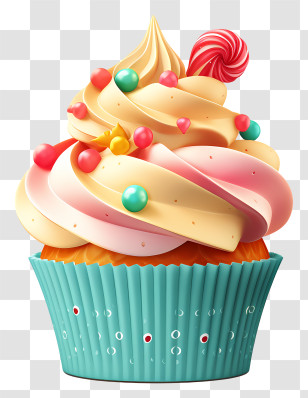 Cupcake - Colorful Frosted Cupcake With Candies Transparent PNG