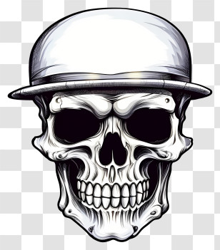 Hand Drawn Cool Skull - Stylish Skull With Bowler Hat Illustration Transparent PNG