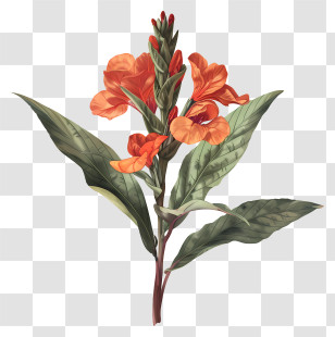 Canna Indica Flower - Orange Canna Flower Botanical Illustration Transparent PNG