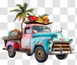 Summer - Colorful Retro Truck With Tropical Palm Tree Transparent PNG