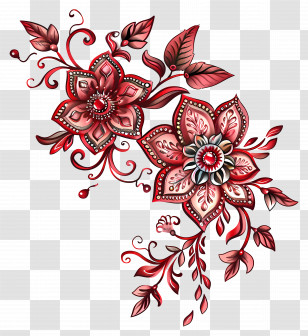 Floral Mehndi Design - Red Floral Design Transparent PNG