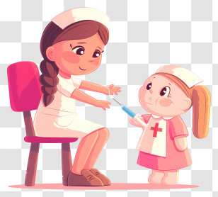 Cartoon Nurse - Nurse And Child With Syringe Transparent PNG