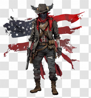 Patriot Day - Cowboy Character With American Flag Background Transparent PNG