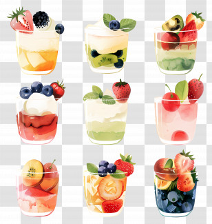 Fruit Desserts In Glass Cups - Fruit Desserts In Assorted Glass Cups Transparent PNG