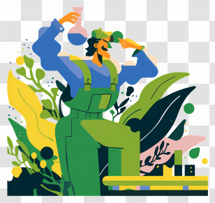 Organic Farmer Scientist - Cartoon Scientist With Plants Transparent PNG