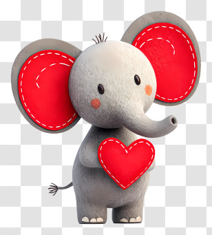 Baby Elephant With Heart - Cute Elephant With Red Heart Transparent PNG