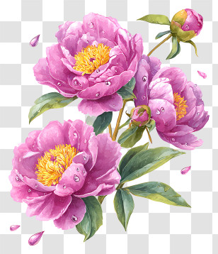 Peonies With Dew Drops - Pink Flowers With Dew Transparent PNG