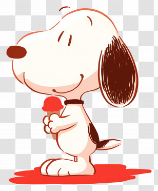 Snoopy Eating Ice Cream - Cute Dog Holding An Ice Cream Illustration Transparent PNG