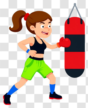 Girl Striking Punching Bag - Boxing Girl With Red Gloves Transparent PNG