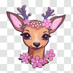 Deer - Doe With Pink Flowers And Antlers Transparent PNG