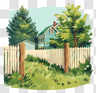 Backyard Fence - House With Garden And Fence Transparent PNG
