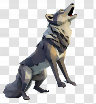 Wolf Howling - Geometric Howling Wolf In Gray Tones Transparent PNG