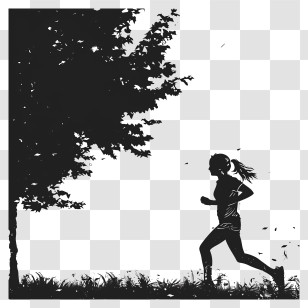 Girl Silhouette - Runner In Silhouette With Tree Transparent PNG