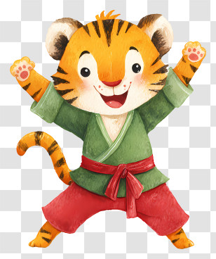 Lively Cartoon Tiger - Playful Tiger Kid Illustration Transparent PNG
