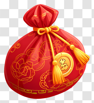Money Bag - Decorative Red Bag With Gold Tassels Transparent PNG