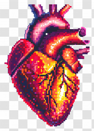 Pixel Heart - Pixelated Anatomical Red Heart Illustration Transparent PNG