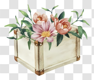 Hand Painted - Wooden Box With Floral Arrangement Transparent PNG