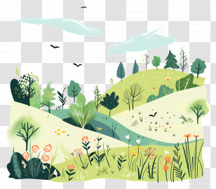 Nature Landscape - Green Hills And Landscape Illustration Transparent PNG