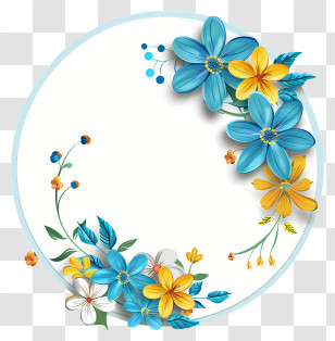 May Day Frame - Beautiful Blue And Yellow Floral Frame Transparent PNG