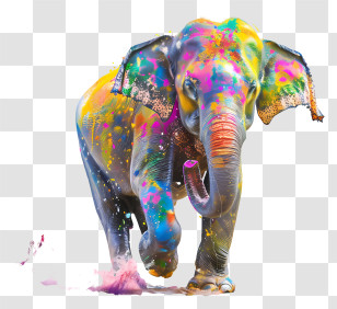 Songkran Festival - Colorful Elephant With Paint Splashes Transparent PNG