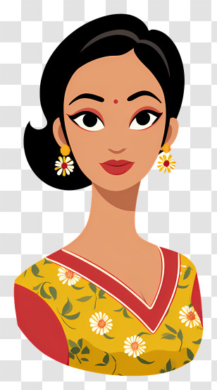 Indian Woman In Traditional Attire - Woman In Traditional Dress With Floral Pattern Transparent PNG