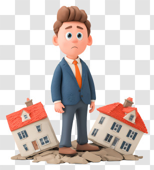 Businessman Facing Real Estate Risk - Sad Businessman With Houses Illustration Transparent PNG
