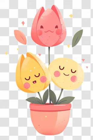 Flower Emoji - Smiling Cartoon Flowers In A Pot Transparent PNG