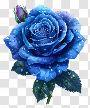 Blue Rose - Blue Rose With Water Drops Illustration Transparent PNG